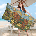 Personalized Bohemian Style Highland Cow Quick-Dry Oversized Beach Towel with Name Beach Party Daily Use Holiday Gift for Friends Women
