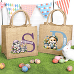 Henkilökohtainen söpö pääsiäispupu kukka Juutti Kangaskassi Initial ja nimi Egg metsästys tarvikkeet pääsiäinen lahja pojille tytöille pääsiäinen lahja