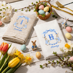 Personalizzato Bow Wreath Peter Rabbit iniziale Tovagliolo di lino con nome Decorazione da tavolo Regalo di Pasqua per bambini Famiglia Amici