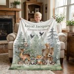 Couverture douce personnalisée avec motif animaux de la jungle aquarelle nom et texte - Cadeau anniversaire pour enfants