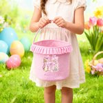 Panier de Pâques personnalisé avec nom et volants, oeufs de chasse, fleurs et initiales, cadeau de Pâques pour les enfants