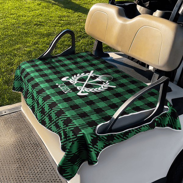 Henkilökohtainen Golf Club Wreath Plaid Golf Cart Seat Cover nimellä ja Initial Golf Course Gear Syntymäpäivä Päivittäinen käyttö Lahja Golf Player Loverille