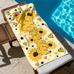 Gepersonaliseerde Sunflower Heart Sneldrogende Strandhanddoek met Naam Reisbenodigdheden Verjaardag Zomer Vakantie Feest Cadeau voor Vrienden