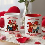 Personalized Cute Dwarf Couple Heart Rose 11 oz 15 oz Ceramic Mug with Name and Year Valentine's Day Anniversary Birthday Gift for Couple