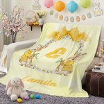 Gepersonaliseerde Waterverf Bunny Strik Krans Zachte Deken met Titel Naam en Voorletter Home Decor Pasen Verjaardagscadeau voor Kinderen