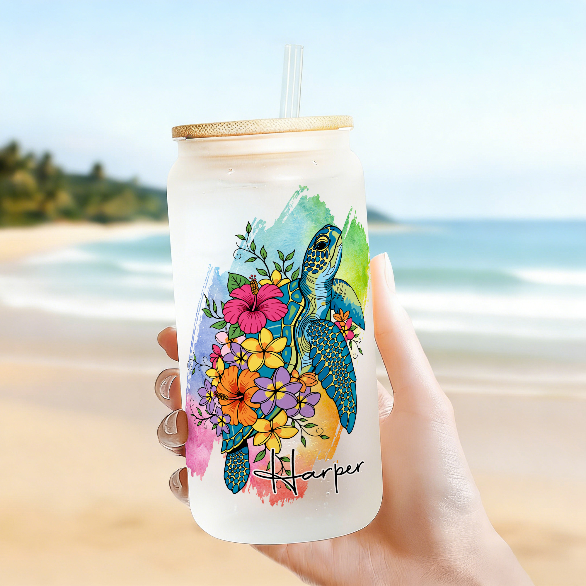 Verre givré 20 oz avec paille et couvercle en bambou Cadeau d'anniversaire et de vacances pour la famille et les amis