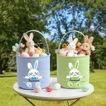 Personalized Cute Bunny Plaid Easter Basket with Name Easter Eggs Hunting Easter Day Gift for Boys Girls