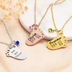 Personalised Engraved Baby Foot Pendant Necklace with Birth Announcement and Birthstone Birthday Baby Shower Gift for Kid New Mom