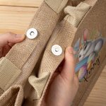 Personalized Cute Easter Bunny Initial Large Jute Tote Bag with Name Easter Egg Hunting Easter Party Favors Gift for Kids