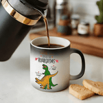 Personalised Funny Dinosaur Design 12 oz Thermochromic Ceramic Coffee Mug with Name Birthday Valentine's Day Gift for Couple