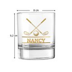Verre à whisky 295 ml personnalisé avec nom - Design clubs de golf croisés et balle - Cadeau de Saint-Valentin fête des Pères pour les hommes