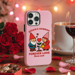 Personalised Cute Dwarf Couple Heart Rose TPU Phone Case with Name for iPhone Daily Use Valentine's Day Anniversary Gift for Couples