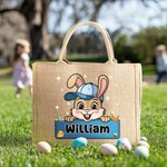 Sac en toile de jute avec nom Cadeau de fête de Pâques pour garçons filles