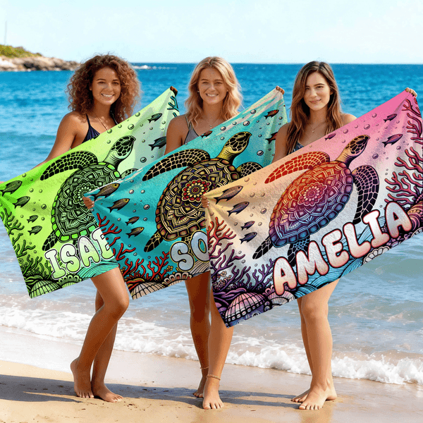 Personalized Sea ​​Turtle Quick Dry Oversized Microfiber Beach Towel with Name Holiday Birthday Gift for Family Friend