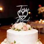Personalized Script Line Heart-Shaped Wedding Cake Topper with Name and Date Wedding Birthday Gift for Couple