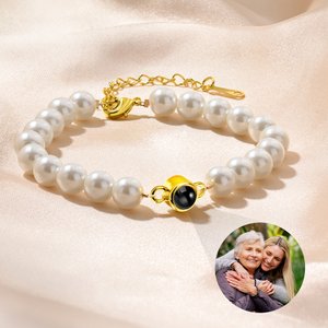 Personalised Photo Projection Pearl Bracelet Dainty Jewellery Birthday Valentine's Day Anniversary Gift for Mom Girlfriend Sister
