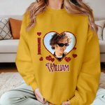 Personalised Sparkly Glittery Heart-Shaped Photo Design T-shirt Sweatshirt with Name Valentine's Day Anniversary Gift for Couple Husband Wife