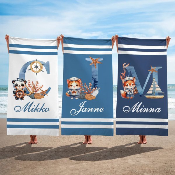 Personoitu eläinmerimies alkukirjain nopeasti kuivuva rantapyyhe nimellä kesän matka ja syntymäpäiväjuhla pojille ja tytöille