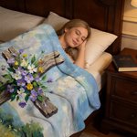 Personalised Oil Painting Style Cross Flower Soft Throw Blanket with Name Christian Birthday Easter Gift for Christians