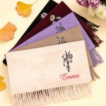 Personalised Birth Flower Bouquet Soft Warm Tassel Scarf with Name Winter Accessory Anniversary Birthday Gift for Family Friend