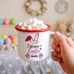 Personalized Leopard Print Flower Bunny 12 oz Enamel Mug with Name Daily Use Happy Easter Gift for Boys Girls