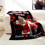 Personalized Cartoon Couple Back View Heart Soft Throw Blanket with Name Home Decor Valentine's Day Birthday Gift for Couple