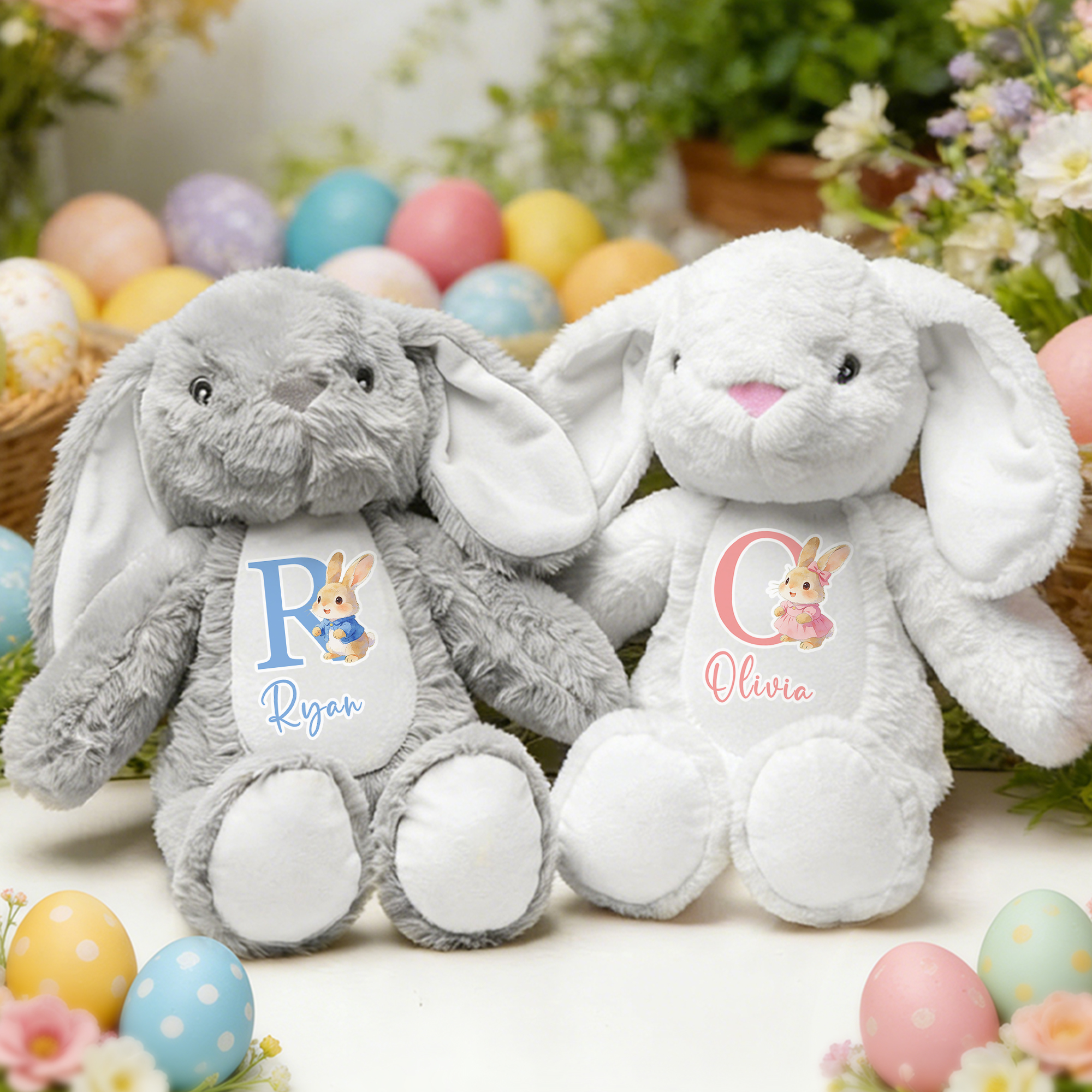 Peluche personnalisée Lapin de Pâques Initial avec nom Cadeau d'anniversaire de Pâques pour enfants