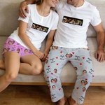 Personalized Picture Frame Face Photos Adult Pajamas Set with Names and Date Daily Wear Valentine's Day Anniversary Birthday Gift for Couple