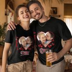 Personalised Sparkly Glittery Heart-Shaped Photo Design T-shirt Sweatshirt with Name Valentine's Day Anniversary Gift for Couple Husband Wife