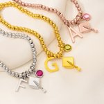 Personalisierte Graduation Cap Birthstone Initial Charm Beaded Armband Zierlich Schmuck Well Done Graduation Geschenk für Absolventen