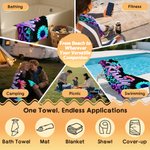 Personalized Leopard Print Neon Sunflower Blooms Quick Dry Beach Towel with Name Beach Party Birthday Gift for Family Friends