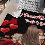 Personalized Cartoon Couple Back View Heart Soft Throw Blanket with Name Home Decor Valentine's Day Birthday Gift for Couple