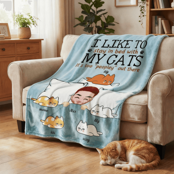 Personalised Cartoon Character Cats Soft Throw Blanket with 1-10 Pet Names and Owner Name Home Decor Birthday Gift for Cat Lover