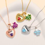 Personalisierte Liebe & Geschenk-Box Doppel-Anhänger Halskette mit herzförmigen Geburtsstein und Name zierlichen Schmuck Valentinstag Geburtstag Geschenk für Sie