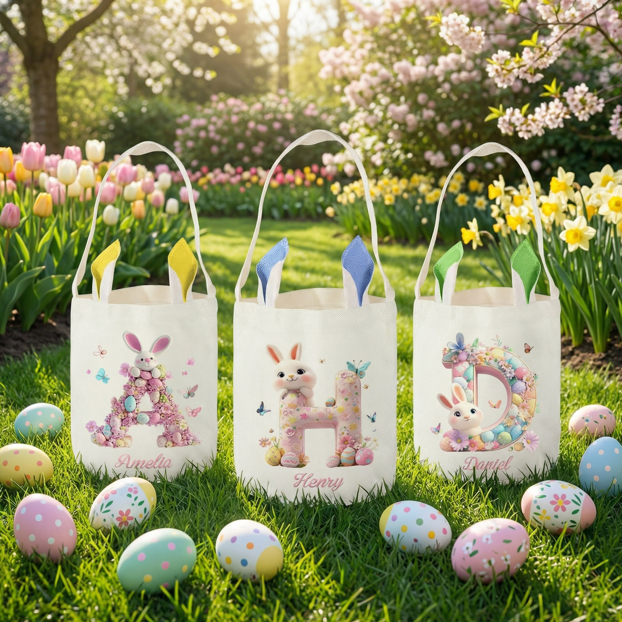 Panier de Pâques personnalisé avec nom et initiales Cadeau de Pâques pour enfants Garçons Filles