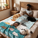 Personalised Cartoon Character Cats Soft Throw Blanket with 1-10 Pet Names and Owner Name Home Decor Birthday Gift for Cat Lover