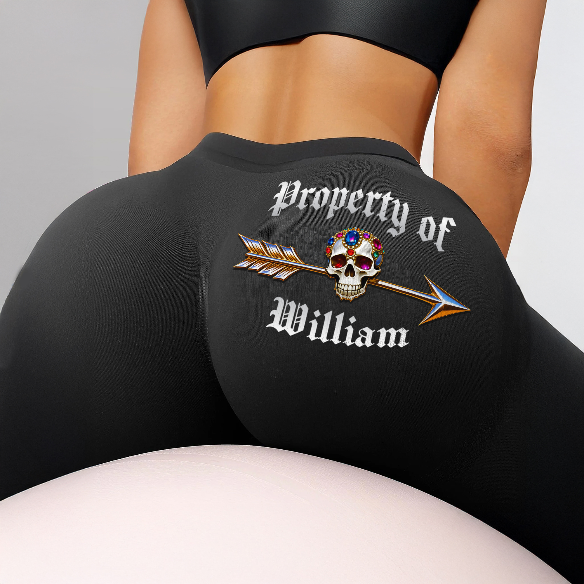 Propriété personnalisée de Skull Arrow High-Waist Yoga Pants with Name Daily Outfit Birthday Gift for Girlfriend Woman
