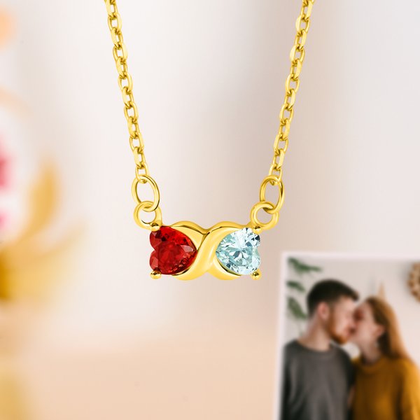 Personalized 2-4 Heart Birthstones Necklace Dainty Jewelry Birthday Anniversary Valentine's Day Mother's Day Gift for Women