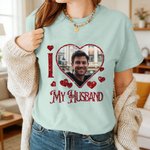 Personalised Sparkly Glittery Heart-Shaped Photo Design T-shirt Sweatshirt with Name Valentine's Day Anniversary Gift for Couple Husband Wife