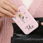 Personalized Crystal Birth Flower Butterfly PU Leather Makeup Mirror with Name Foldable Travel Essential Birthday Anniversary Gift for Women