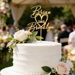 Personalized Script Line Heart-Shaped Wedding Cake Topper with Name and Date Wedding Birthday Gift for Couple