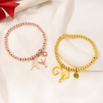 Personalisierte Graduation Cap Birthstone Initial Charm Beaded Armband Zierlich Schmuck Well Done Graduation Geschenk für Absolventen