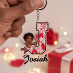 Personalized Angel Cupid Heart Stripe Design Acrylic Keychain with Name Daily Use Valentine's Day Anniversary Gift for Couple Boyfriend Girlfriend