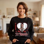 Personalised Sparkly Glittery Heart-Shaped Photo Design T-shirt Sweatshirt with Name Valentine's Day Anniversary Gift for Couple Husband Wife