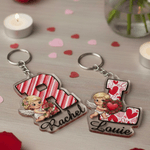 Personalized Angel Cupid Heart Stripe Design Acrylic Keychain with Name Daily Use Valentine's Day Anniversary Gift for Couple Boyfriend Girlfriend