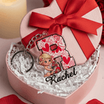 Personalized Angel Cupid Heart Stripe Design Acrylic Keychain with Name Daily Use Valentine's Day Anniversary Gift for Couple Boyfriend Girlfriend