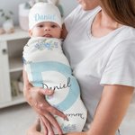 Set di coperte e cappelli personalizzati Peter Rabbit, in cotone al 100%, con nome e iniziali, regalo di compleanno per neonati, festa di Pasqua, ecc.