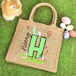 Conejito de Pascua de Lunares Personalizado Bolsa de Yute con Oreja Inicial y Nombre Fiesta de Pascua Regalo para Niños