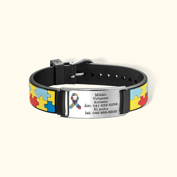 Personoitu lääketieteellinen hälytyskäsihelmi kaiverrettu nimi autismihuolenpito ranneke takaisin kouluun lahja lapsille ja aikuisille