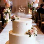 Personalized Script Line Heart-Shaped Wedding Cake Topper with Name and Date Wedding Birthday Gift for Couple